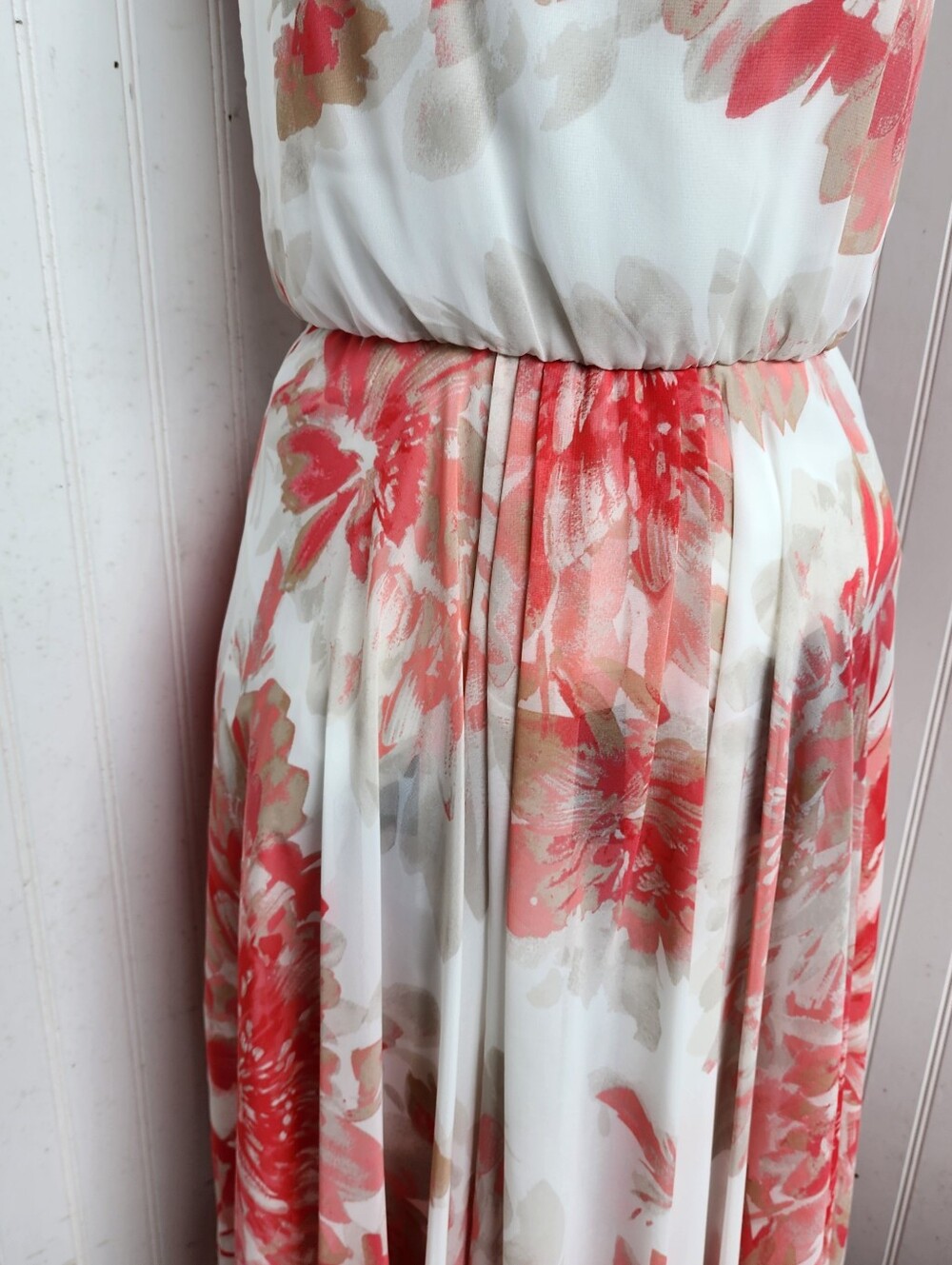 WHBM Sleeveless Floral High-Low Maxi Dress White Pink Sleveless Chiffon Size 00 - Picture 4 of 14